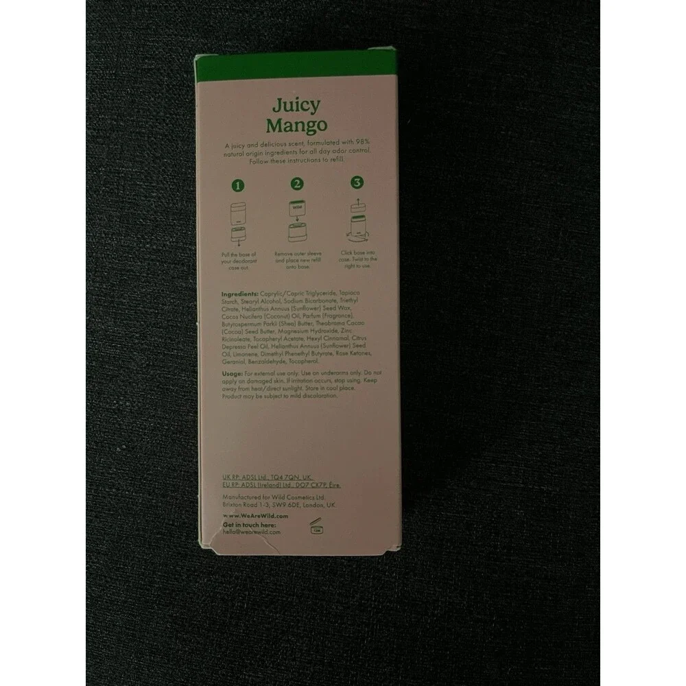 Wild Refillable Deodorant Juicy Mango  1.4 oz Vegan case and 1 refill starter